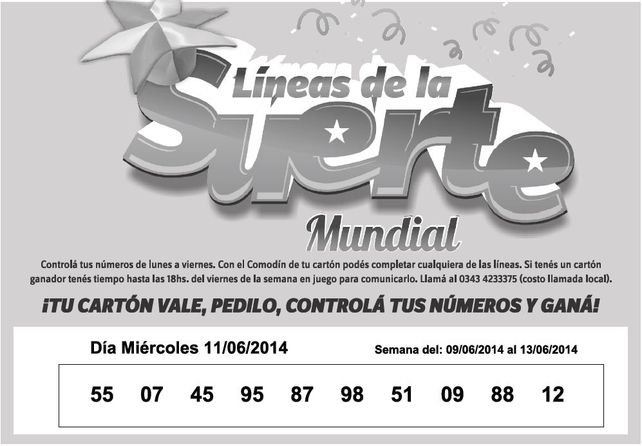 Números que corresponden al MIÉRCOLES 11 de Junio.