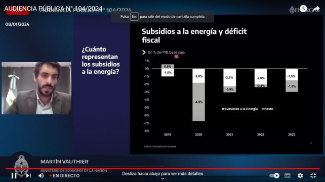 Martín Vauthier, en representación del Ministerio de Economía, se refirió al impacto de los subsidios sobre el déficit fiscal.