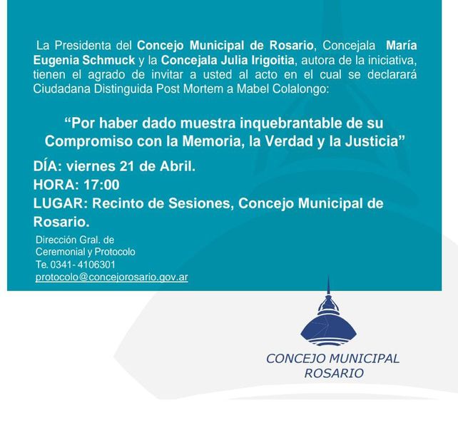 Homenajean a la fiscal Mabel Colalongo en el Concejo Municipal
