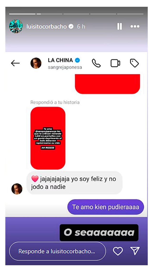 La historia de Instagram de Luis Corbacho en la que la China Suárez reacciona a las críticas por su encuentro con Franco Colapinto