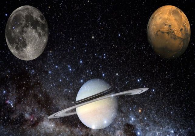 La Luna, Saturno y Marte formarán este lunes una punta de flecha en el cielo