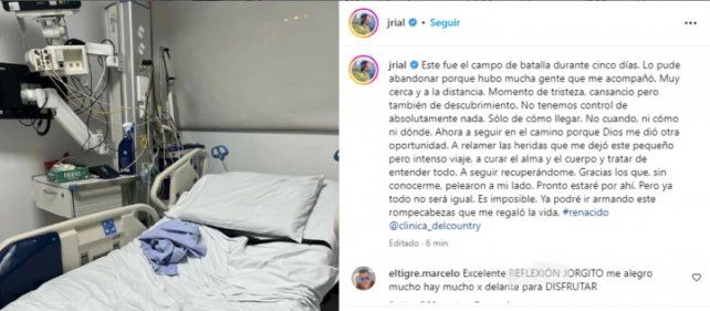 Jorge Rial recibió el alta y acusó recibo: Ya todo no será igual