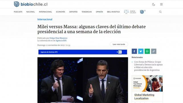 La carrera por la Presidencia de la Argentina llegó a su semana final con el encendido debate entre los candidatos Javier Milei y Sergio Massa.