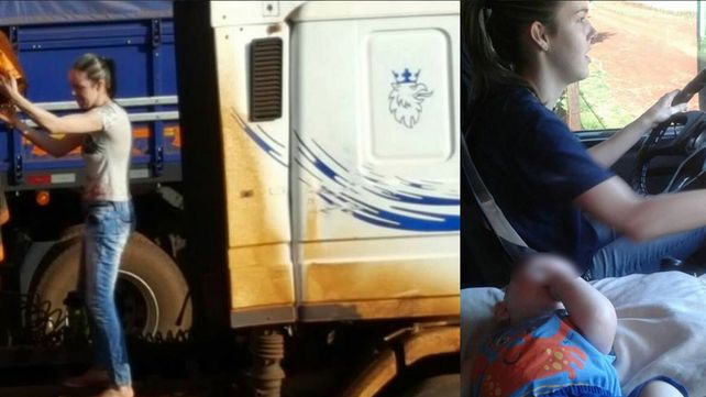 Una joven se hizo cargo del camión de su marido enfermo y, con su bebé, salió a levantar la cosecha