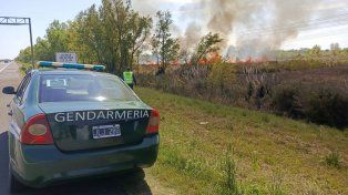 Un incendio de proporciones se produjo en la banquina de la ruta 12, en zona de Brazo Largo que dificultó el tránsito y puso el riesgo cableado de alta tensión&nbsp;
