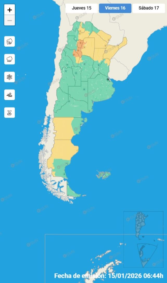 El SMN pronosticó un jueves y viernes inestable y con alertas amarillos por tormentas pra distintas partes de la provincia de Entre Ríos