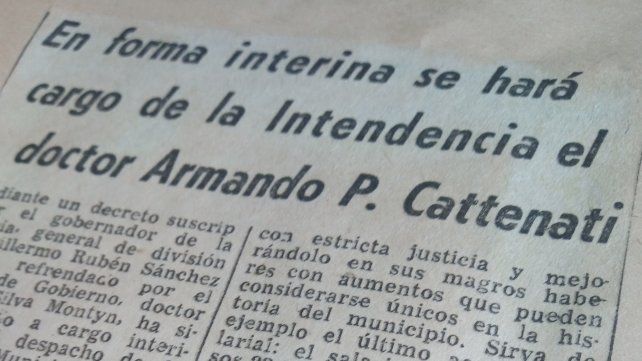 El 18 de abril de 1971 el diario La Capital informa sobre el nombramiento de Cattenati como intendente. 