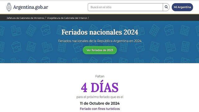 El próximo feriado en Argentina