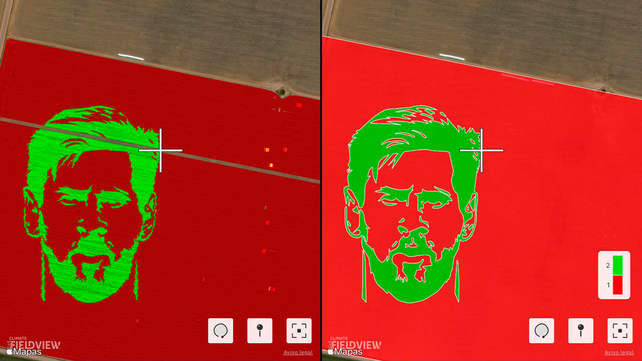 La figura de Lionel Messi en diferentes lotes a lo largo del territorio nacional utilizando la agricultura de precisión.