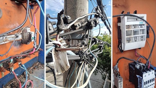 Tablero y columnas de cables de alumbrado público vandalizado