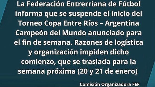 La Copa Entre Ríos se postergó para la semana próxima