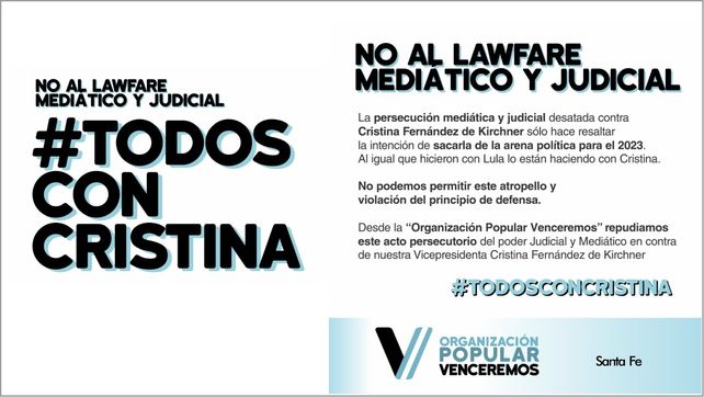 Circulan convocatorias para marchar a favor de Cristina Fernández en la ciudad de Santa Fe