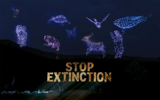 300 drones iluminados entregan un mensaje de Greenpeace a los líderes del G7. Fotografía: Greenpeace / PA