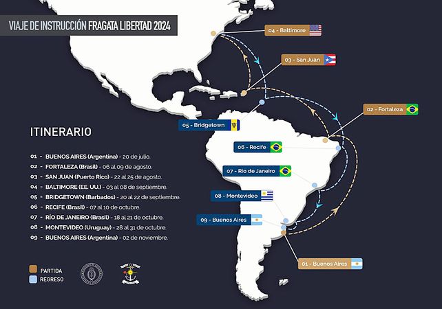 El itinerario 2024 del buque escuela Fragata Libertad