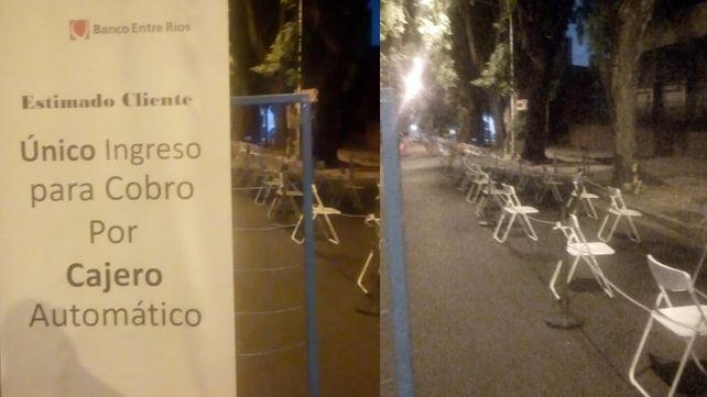 Cortan la calle y colocan sillas para jubilados frente a los bancos