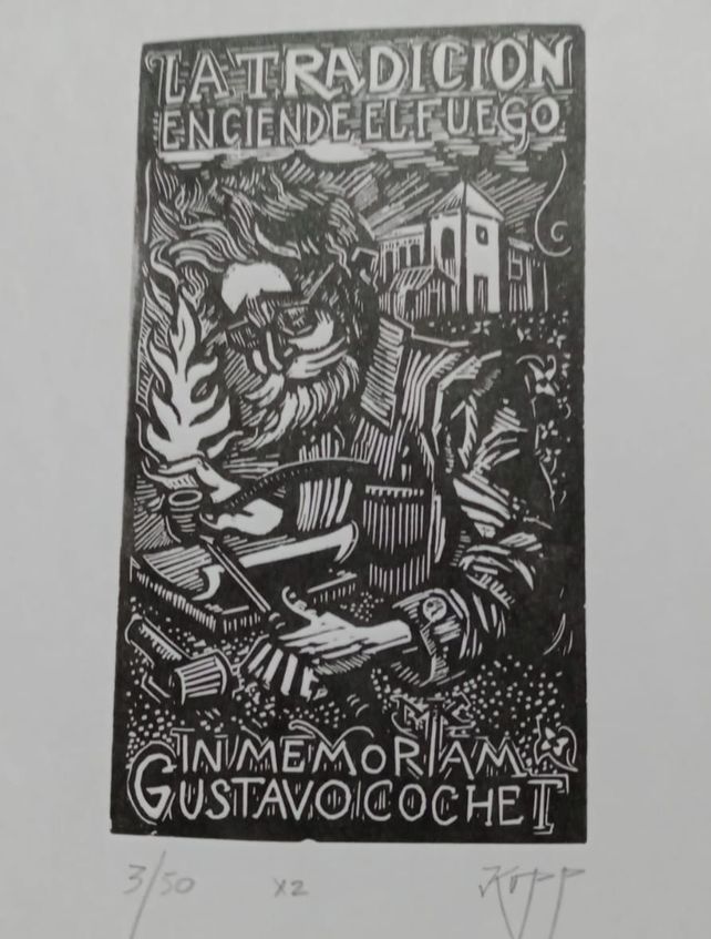 Grabado en madera de Marcelo Kopp; emblema de la Noche de los Museos de Funes.