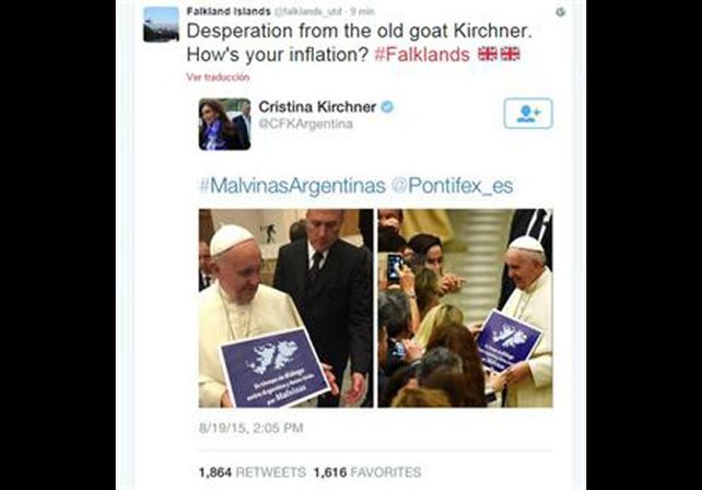En Malvinas rechazaron el gesto de Francisco y llamaron vieja cabra a Cristina Kirchner