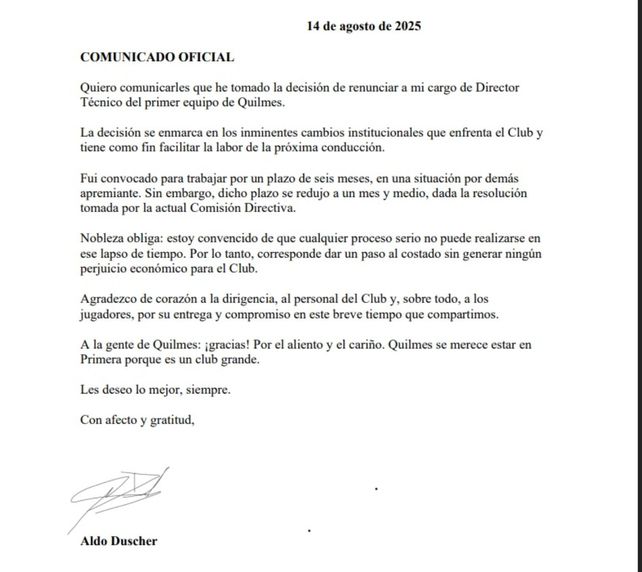 Aldo Duscher tras la polémica salida de Quilmes: Es un club muy politizado