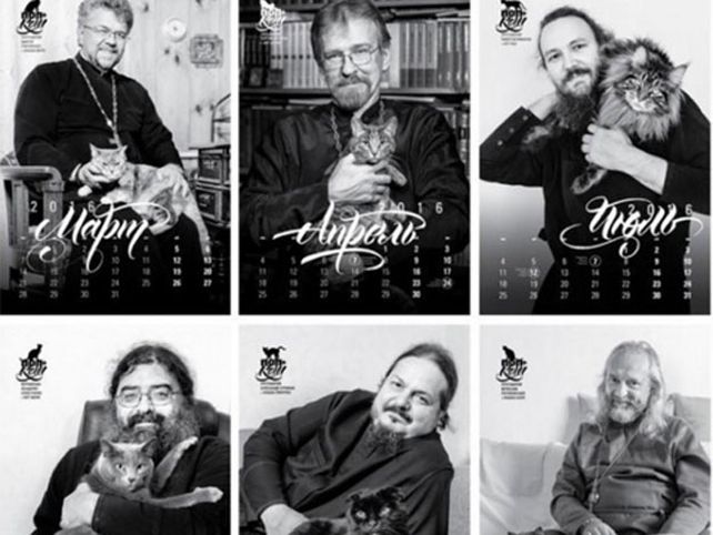 Sacerdotes y gatos para el calendario 2016