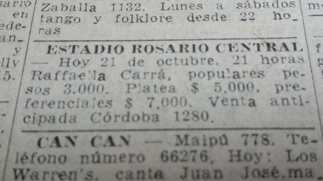 Cómo fue el show de Raffaella Carrá en Rosario en 1978 en la cancha de Central