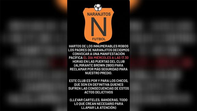 Comunidad del club Naranjitos se moviliza por más seguridad