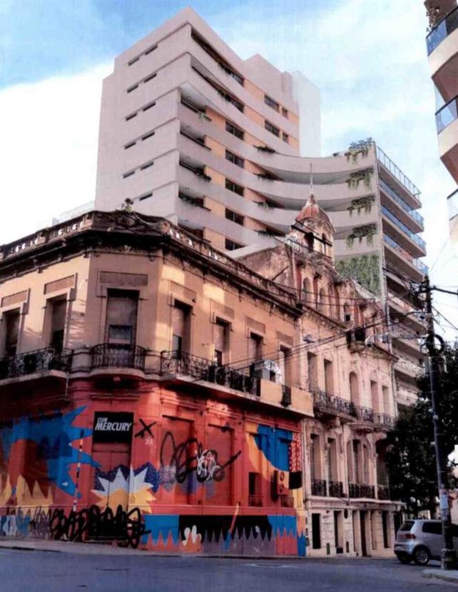Imagen digital de cómo quedará el edificio que se planea levantar preservando la fachada del Hotel Britannia.