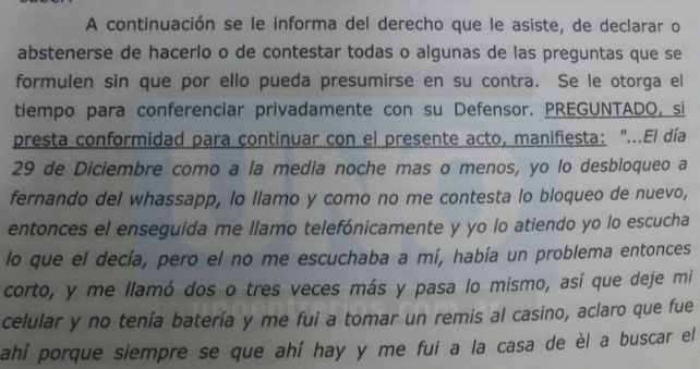 Su descargo. Tres horas de declaración indagatoria