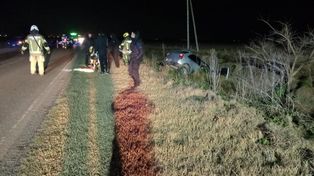 Siniestro vial en Zavalla: un auto se salió la ruta nacional 33 y terminó en una zanja.