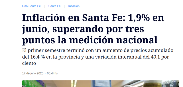 El primer semestre terminó con un aumento de precios acumulado del 16,4% en la provincia El primer semestre terminó con un aumento de precios acumulado del 16,4% en la provincia