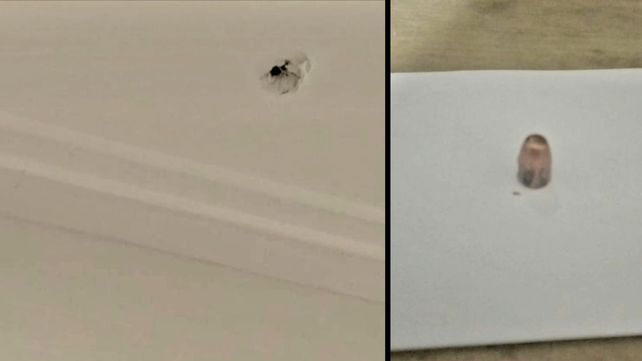 Una bala que seria calibre 9 mm perforó el techo y el cielorraso de una casa en el country Altos de la Ribera