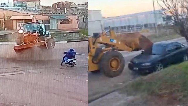 Motociclista se salvó de ser aplastado por el conductor ebrio de pala mecánica