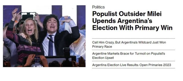 La reacción de los medios internacionales ante el triunfo de Milei en las Paso