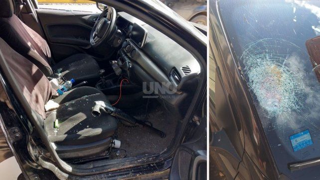 Así quedó el vehículo policial tras el enfrentamiento en la puerta del colegio de Varadero Sarsotti