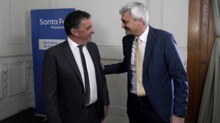 Ignacio Astore y Ricardo Carloni, este lunes antes de la reunión para definir detalles del partido del jueves.&nbsp;