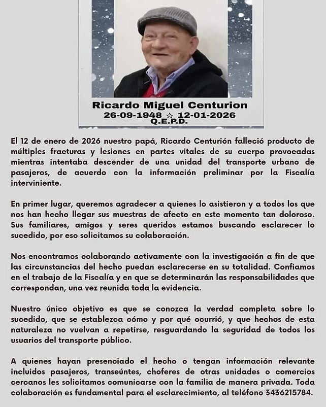 Familia del hombre que cayó del colectivo pide información
