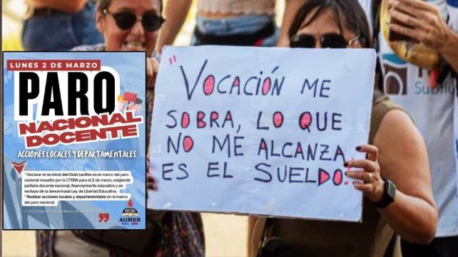 Agmer adhiere al paro nacional docente y el lunes no habrá clases en escuelas de Entre Ríos.