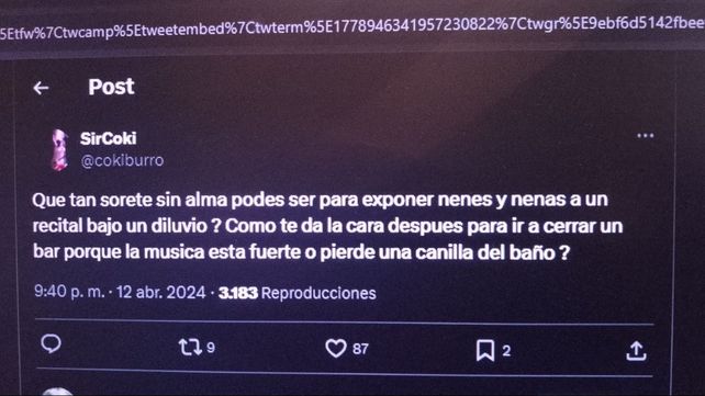 Show de Emilia Mernes bajo una lluvia torrencial: Coki Debernardi criticó que no se haya suspendido