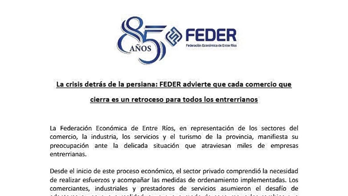 Feder alertó sobre la crítica situación que atraviesan las empresas entrerrianas