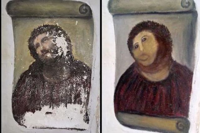 Insólito: una anciana quiso restaurar una pintura y la dejó peor