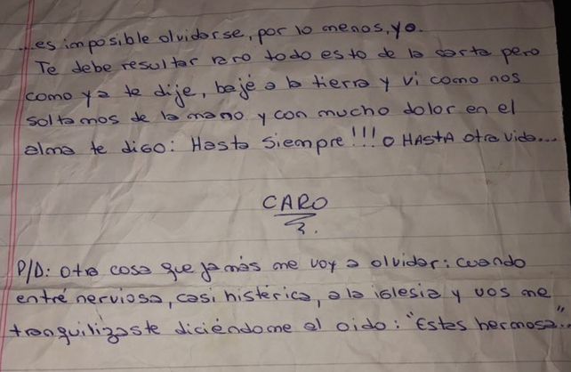 Parte del escrito que publicó su hija en Twitter.