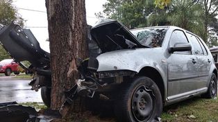 Se cruzó de carril y chocó violentamente contra un árbol