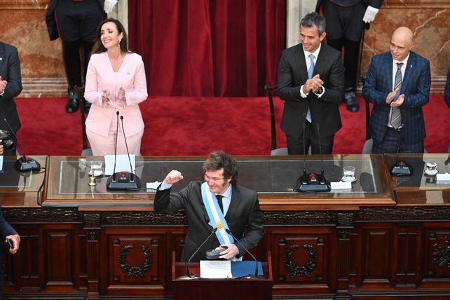 El presidente Javier Milei durante su discurso en la Asamblea Legislativa.