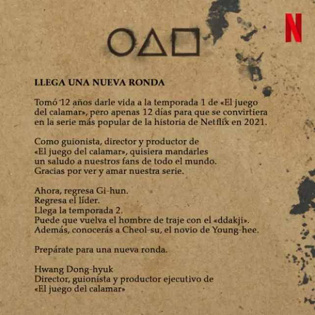 Comunicado oficial de Hwang Dong-Hyuk y Netflix, traducido al español. 