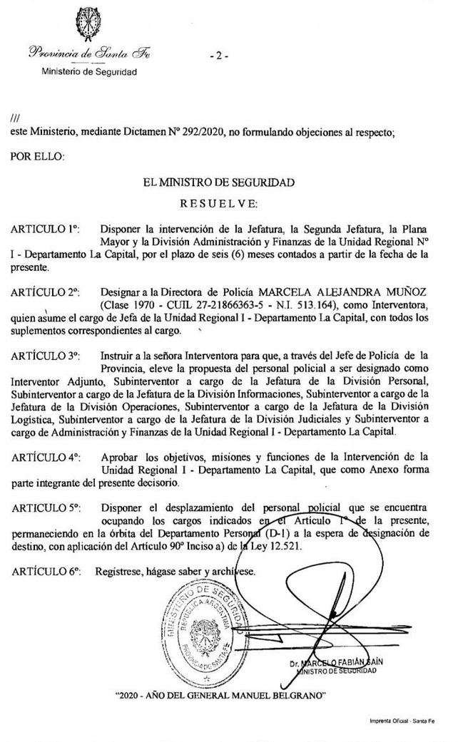 La resolución del Ministerio de Seguridad para intervenir URI