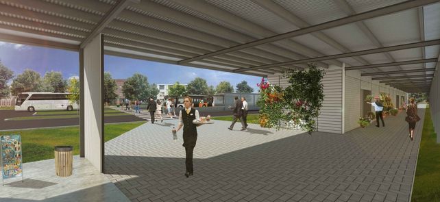 Galería. El proyecto comprende además un espacio de acceso semicubierto de más de 200 m²