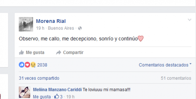 El melancólico mensaje que Morena Rial publicó en Facebook a días de operarse
