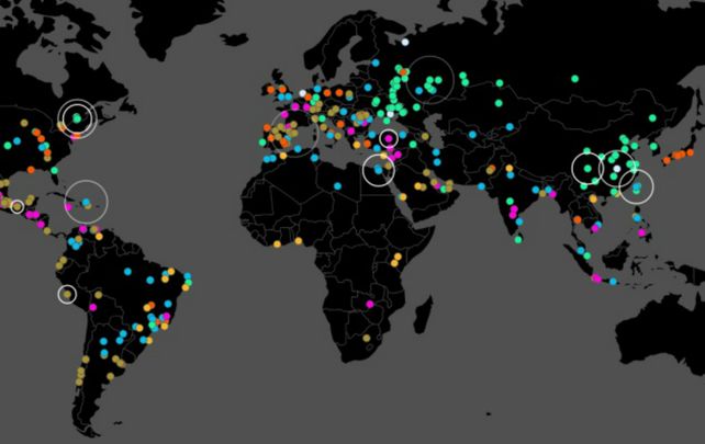 Continentes. Mapa que circulaba anoche graficando los puntos de expansión del ataque.