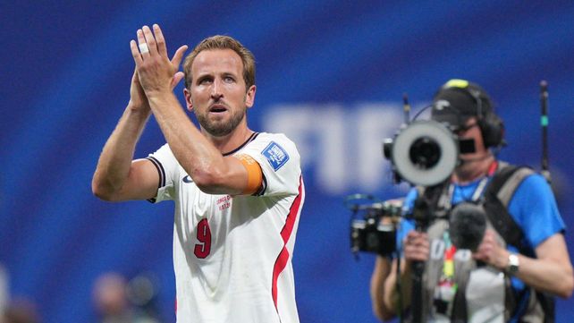El siempre moderado Harry Kane celebra el primero de sus dos goles para Inglaterra ante Congo.&nbsp;