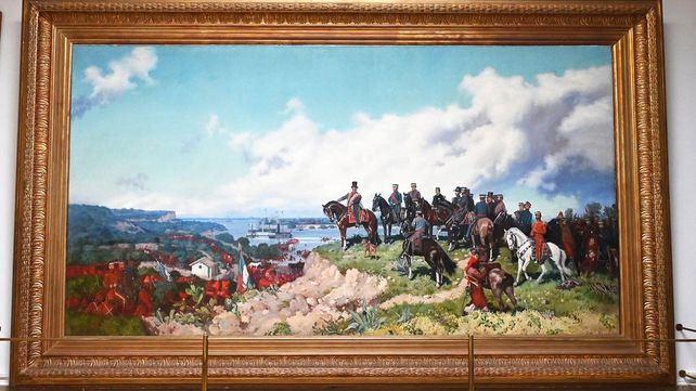 Cuadro que ilustra el paso de las tropas del Ejército Grande por el cruce de Punta Gorda