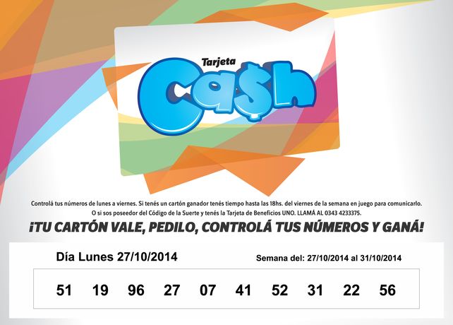 Números que corresponden al LUNES 27 de Octubre de 2014.
